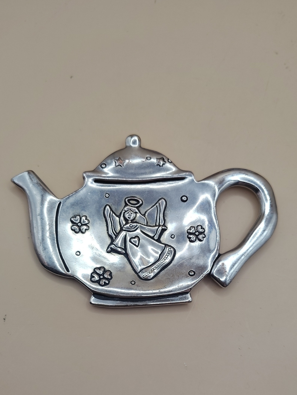 Silver Teapot 3D Angel Tea Bag Holder